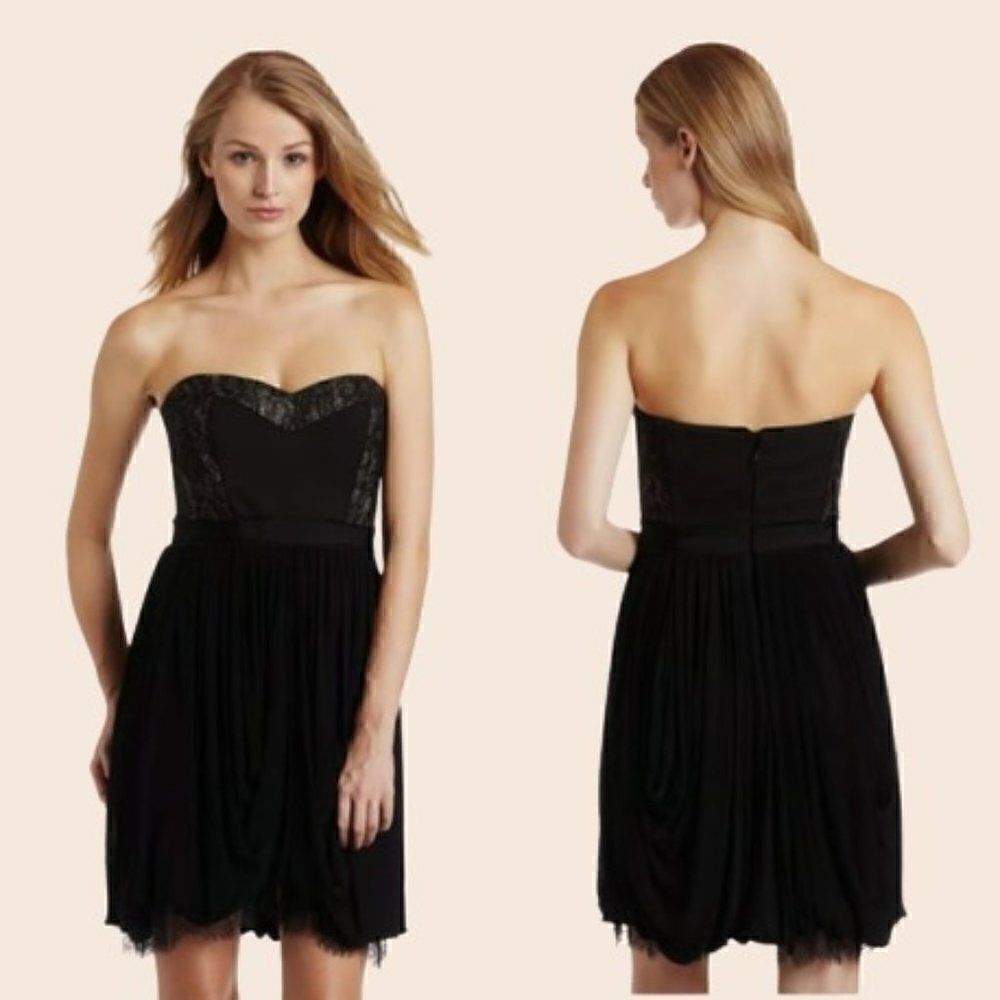 Bcbgmaxazria Black &Gold Kore Mini Cocktail Strapless Dress Size Xxs